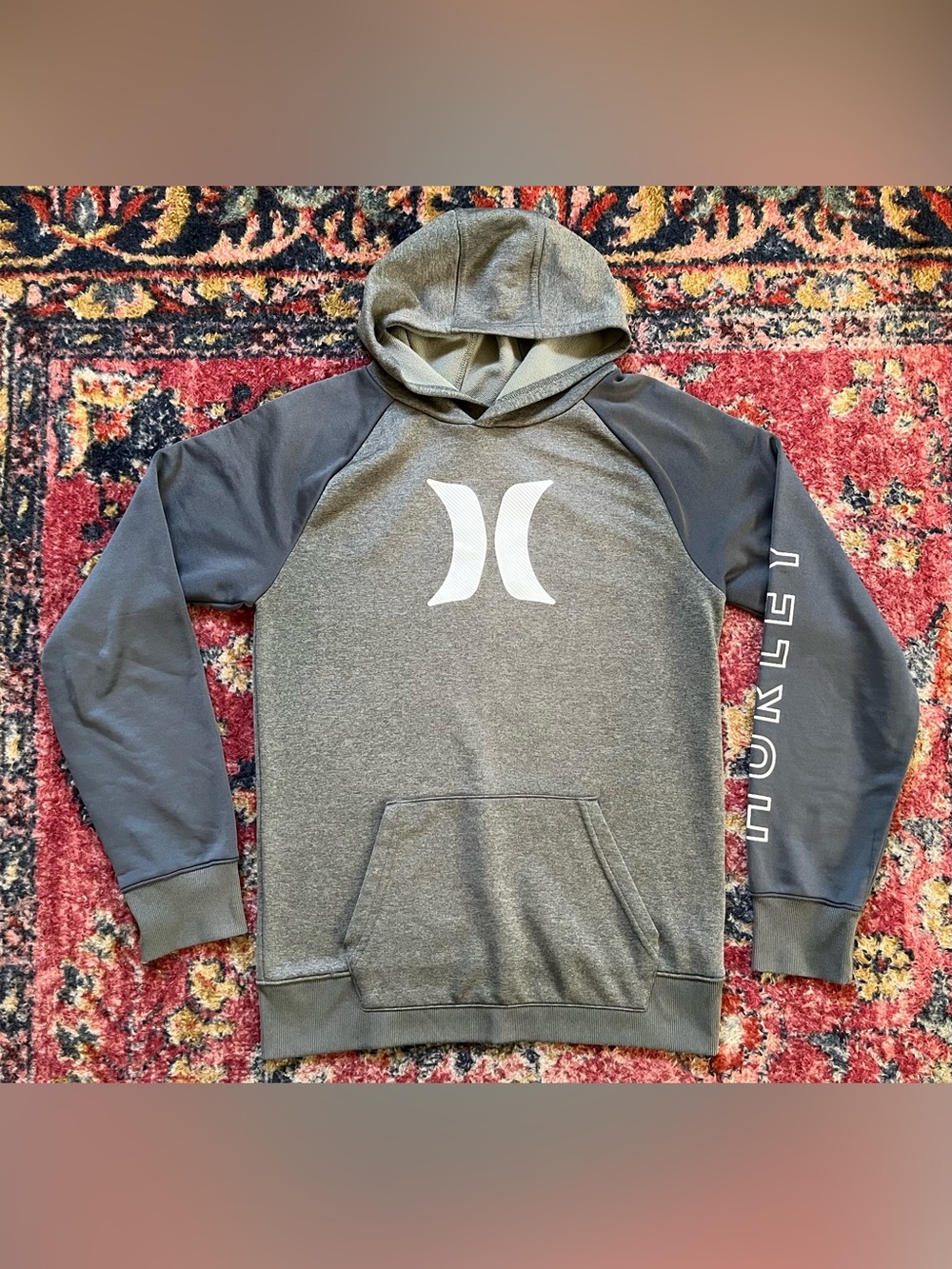 Hurley Boys Gray-Green Hoodie with White Logo size XL(13-15yrs)